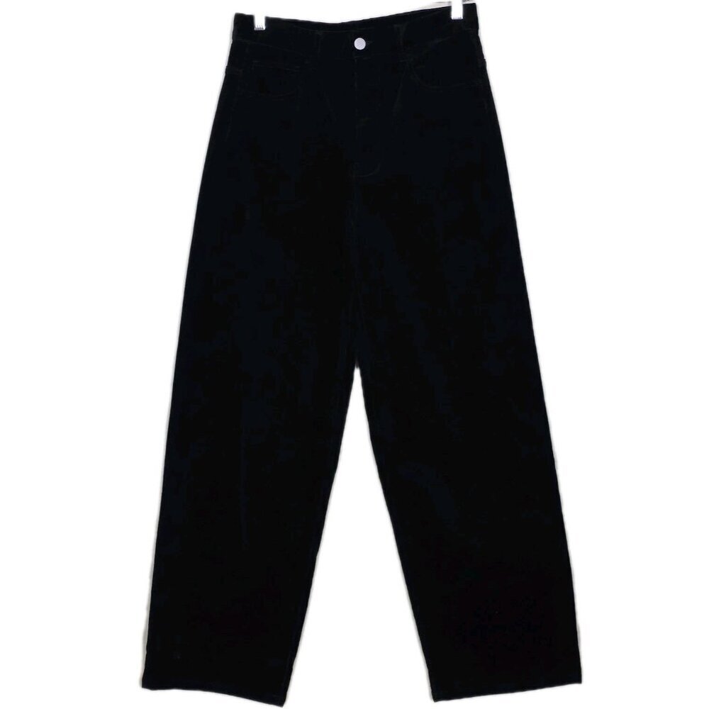 Massimo Dutti Pants Womens EU 36 US 4 Black Microcorduroy Wide Leg 5031/930 Goth
